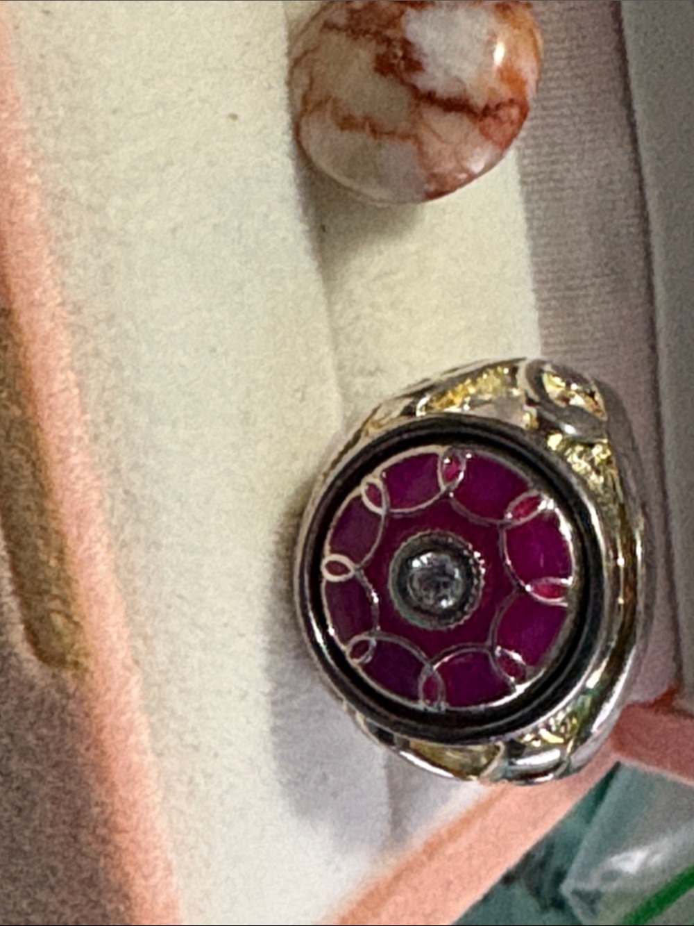 Silver- Sterling Jewel 💎 Pop Ring by Kameleon co. Sz 5 Ring Fuchsia Enamel 24A